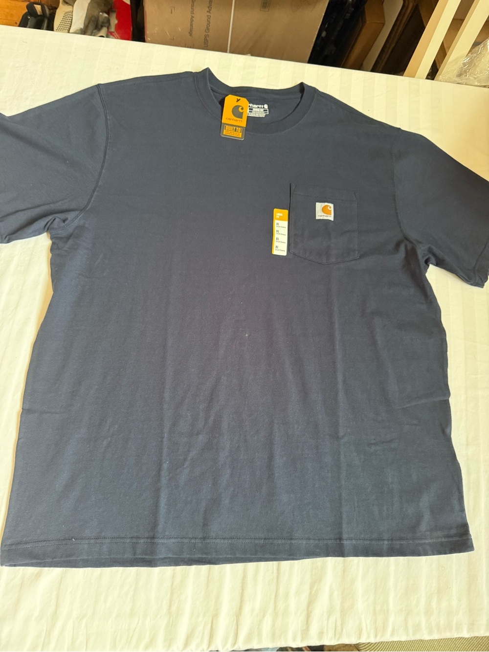 New with tags Carhartt Men's Short Sleeve Pocket T-Shirt in Navy, Size XL